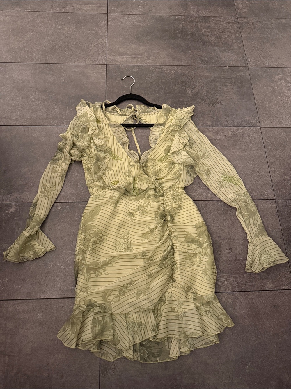 ASOS Pale Green Floral Ruffle Wrap Dress